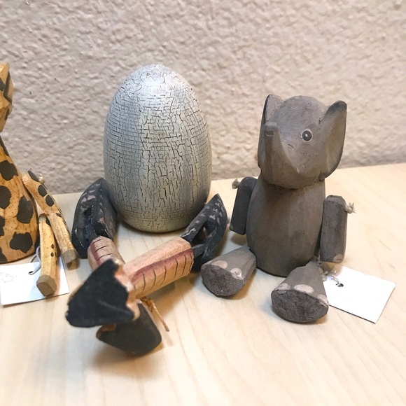 Elephant, Giraffe, Frog & Egg.Handmade Wooden Figurines from Indonesia. Folk Art - Picture 4 of 17